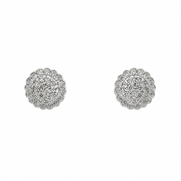 Closeup photo of 14K WG .80tcw Mosaic Diamond Round Earring Studs 3.4g, 9.80mm 14K Backs