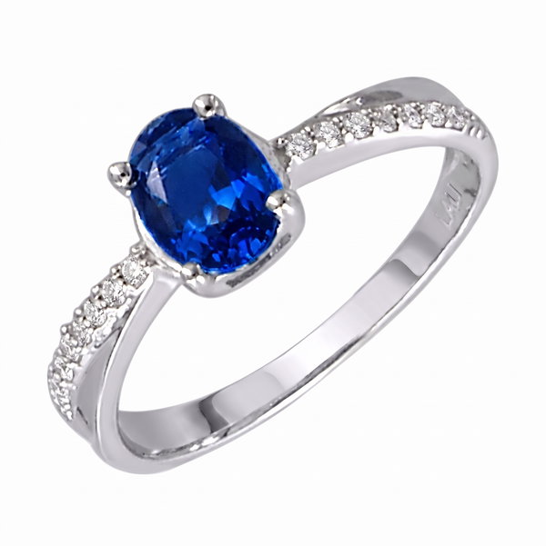 Closeup photo of 14K WHITE GOLD DIAMOND AND SAPPHIRE RING