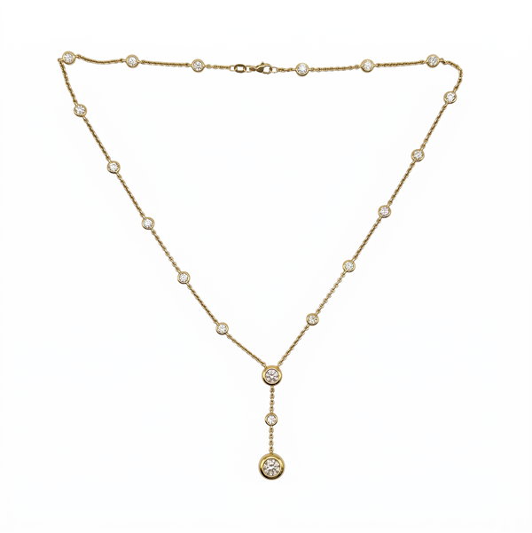 Closeup photo of 18K YG 1.02ct & 3.43tcw RBC Lariat Diamond By the Yard Drop Necklace 15.0g, 18"
