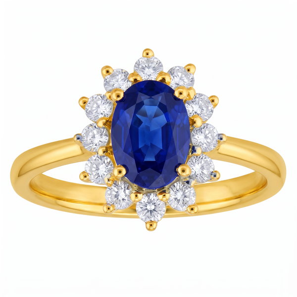 Closeup photo of 14K YELLOW GOLD DIAMOND AND SAPPHIRE LADY DIANA RING