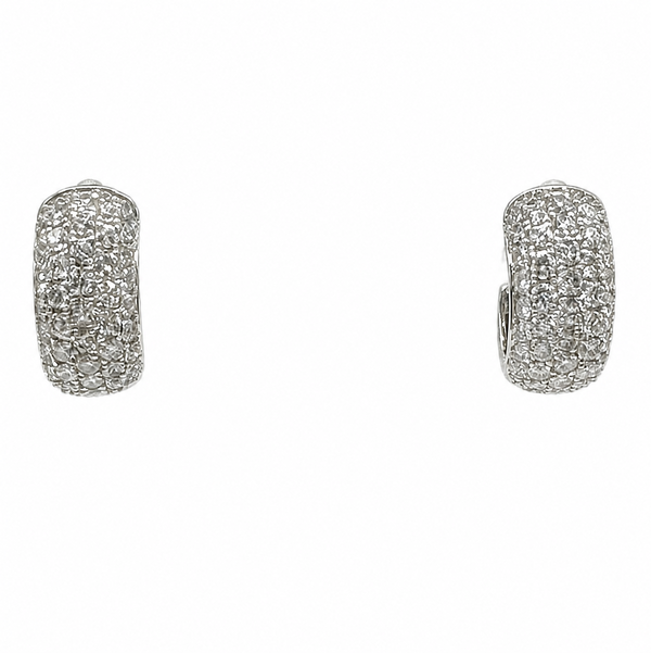 Closeup photo of 14K WG 5 Row 2.00tcw RBC Diamond Huggie Hoop Earrings 8.2g