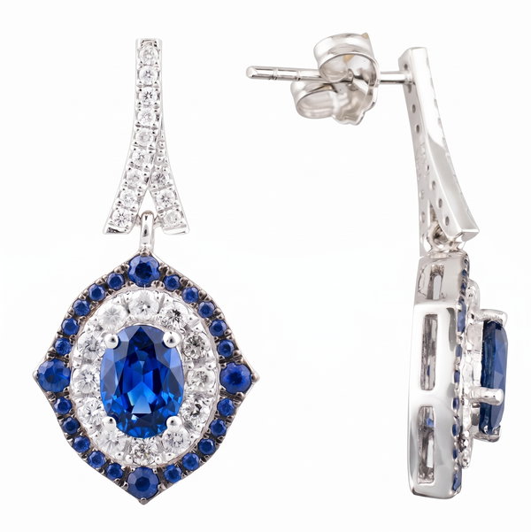 Closeup photo of 14K WHITE GOLD DIAMOND AND SAPPHIRE EARRING