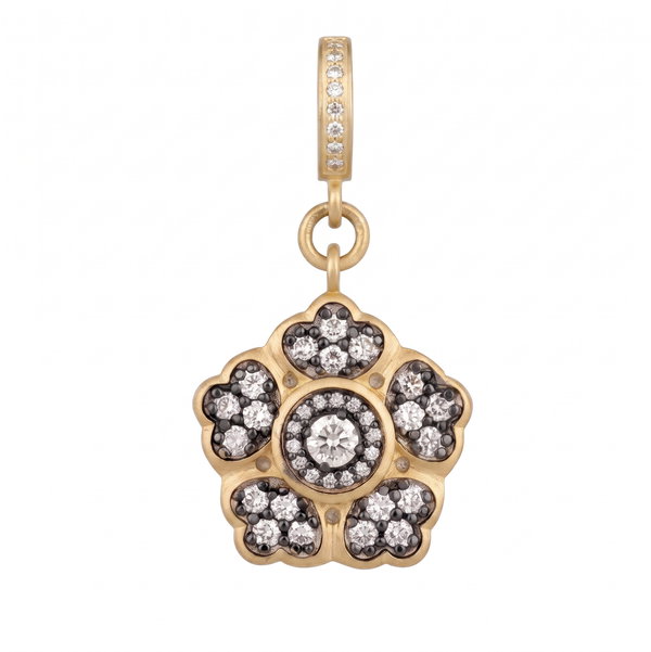 Closeup photo of Diamond Flower Pendant In 14K YG & 925