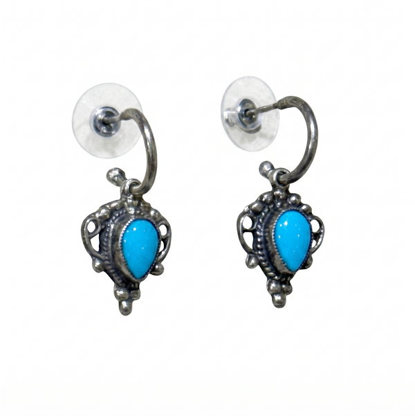 Closeup photo of Leo Feeney Sterling Silver Hoop Turquoise Dangle Earrings