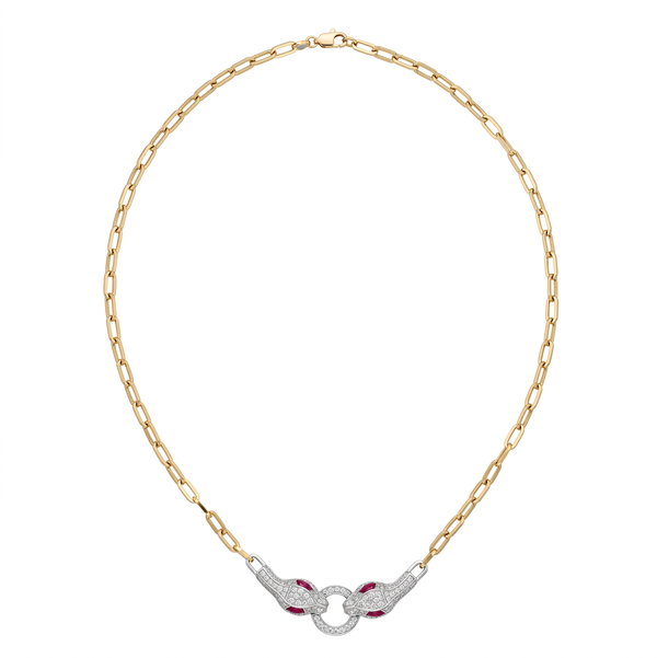 Closeup photo of 14K YELLOW AND WHITE DIAMOND AND RUBY GSI# 31776370101 SNAKE NECKLACE