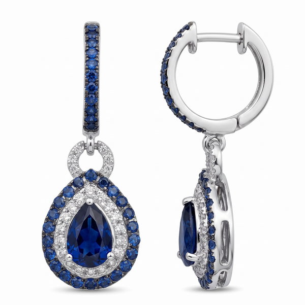 Closeup photo of 14K WHITE GOLD DIAMOND AND SAPPHIRE EARRING
