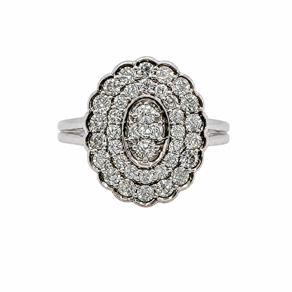 Closeup photo of 14K WG .50tcw RBC Diamond Oval Navette Ring 3.8g, s6.25