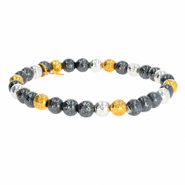 Closeup photo of 22K Gold Oxidized Silver Ball Bracelet