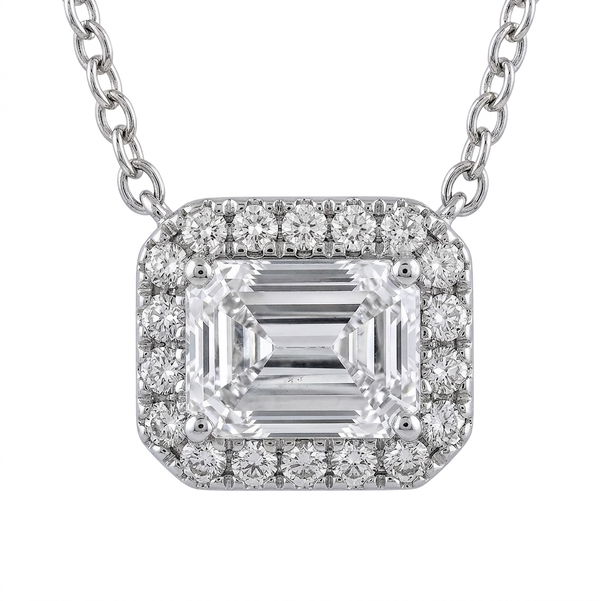 Closeup photo of 14K White Gold 0.34ct Diamond Halo Necklace