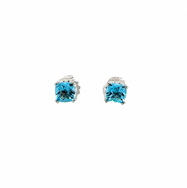 Closeup photo of 925 Sterling Lagos Blue Topaz Stud Earrings 4.0g, 14K Posts