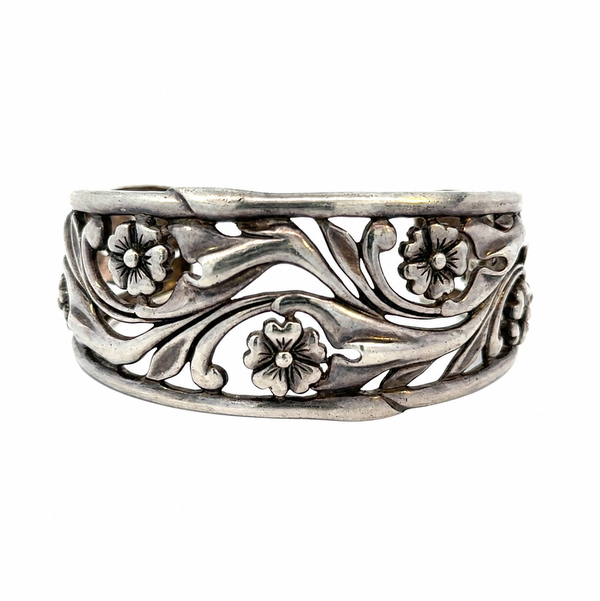 Closeup photo of 925 Sterling Native Lyric Botanical Cuff Bracelet 61.4g