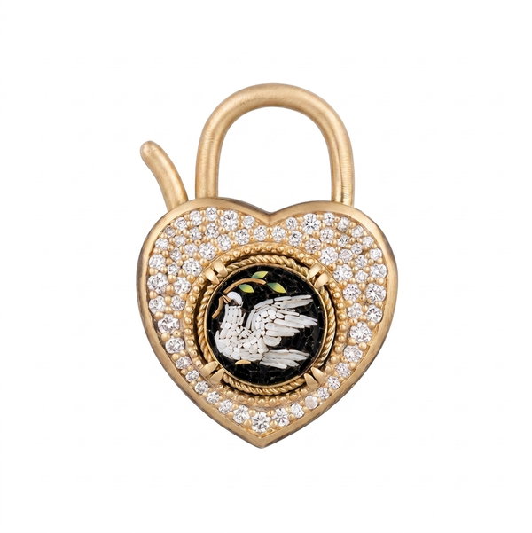 Closeup photo of Antique Dove Micro Mosaic Padlock Pendant