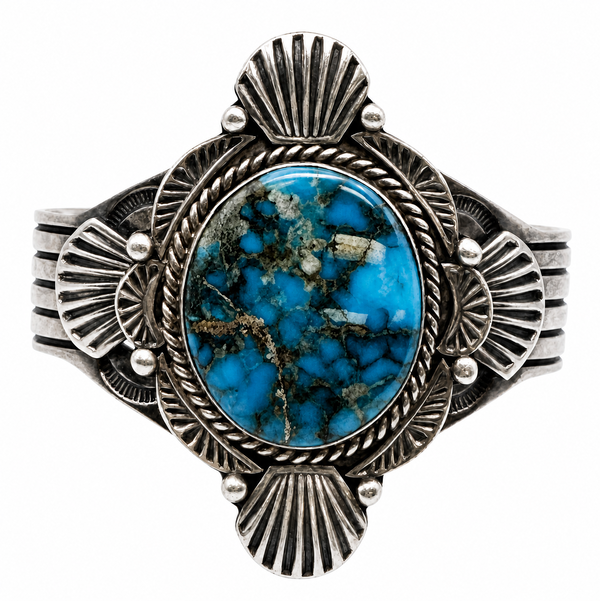 Closeup photo of 925 Sterling Native Turquoise Cuff Bracelet 73.2g