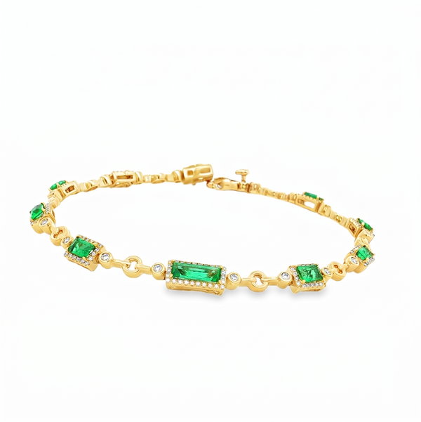 18KY 1.36CTTW EMERALD & .63CTTW RB DIA 7" BRACELET