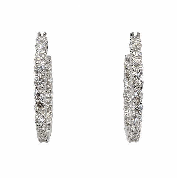 Closeup photo of 14K WG 5.00tcw 50 RBC Diamond Inside Out Hoop Earrings 11.4g, 1.3"