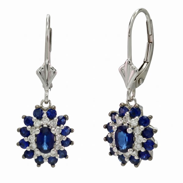Closeup photo of 14K WHITE GOLD DIAMOND AND SAPPHIRE EARRING
