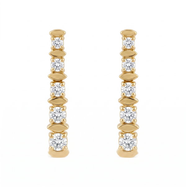 Closeup photo of 18K YG .22tcw RBC Diamond Drop Post & Friction Earrings 2.7g, .69"