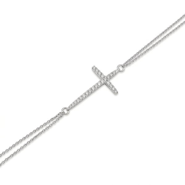 Closeup photo of 14k White gold .20ct Diamond Cross Bracelet