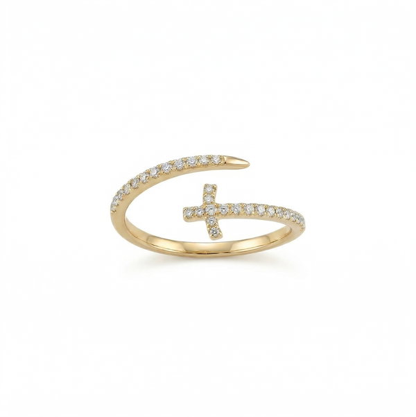 Closeup photo of 14k Yellow Gold .25ct Diamond Cross Ring