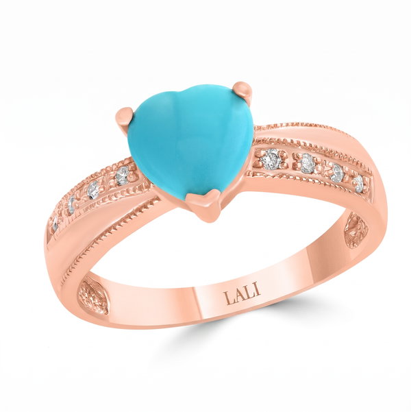 Closeup photo of 14K ROSE GOLD DIAMOND AND TURQUOISE RING