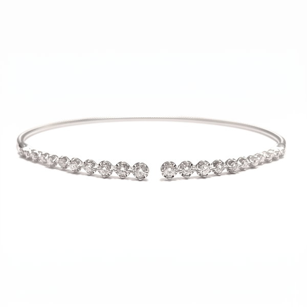 Closeup photo of Graduated Diamond Open Cuff flexible Bangle 14K Gold