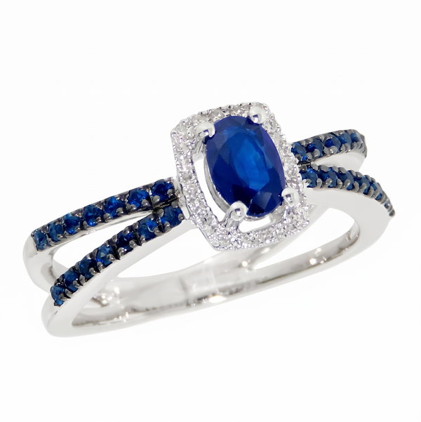 Closeup photo of 14K WHITE GOLD DIAMOND AND SAPPHIRE RING