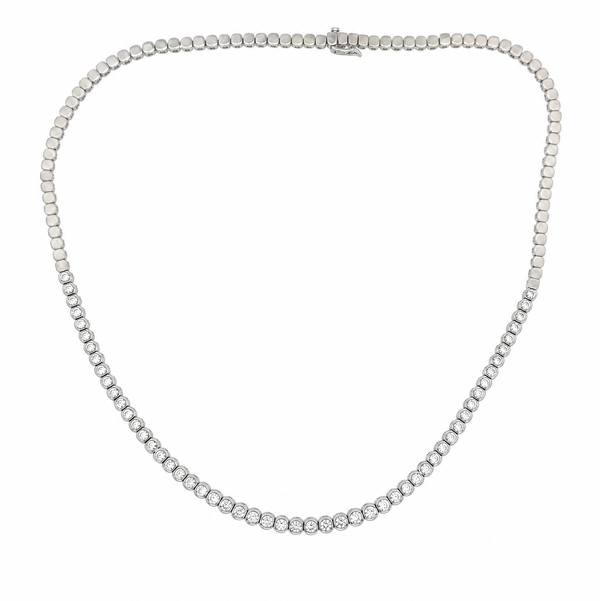 Closeup photo of 14K WG 8.00tcw RBC Diamond Halfway Line Tennis Necklace 49.3g, 19.25"