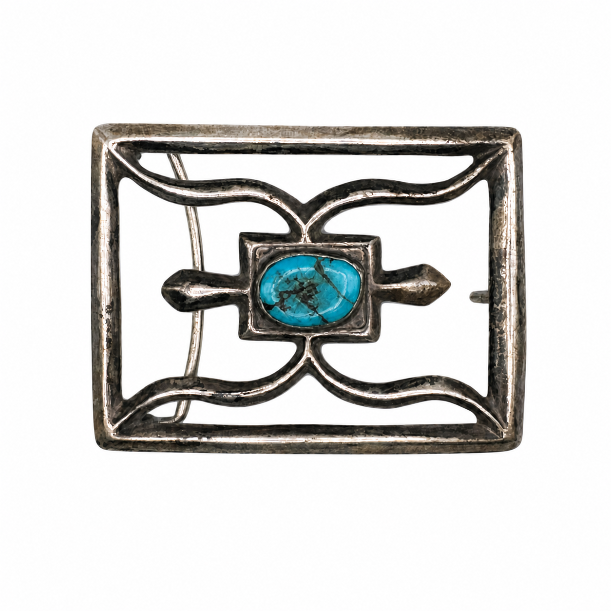 Closeup photo of 925 Sterling Turquoise Openwork Belt Buckle 69.4g