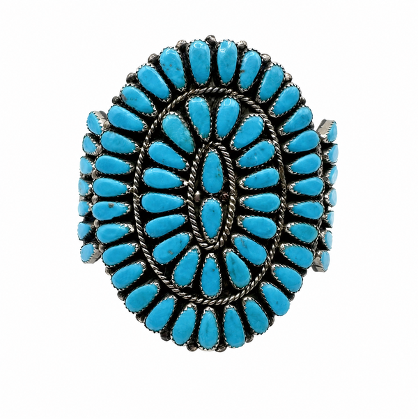 Closeup photo of 925 Sterling Native Zuni Turquoise Petit Point Cuff Bracelet 70.8g