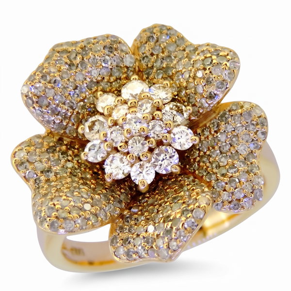 Closeup photo of 14K YELLOW GOLD DIAMOND FLOWER RING