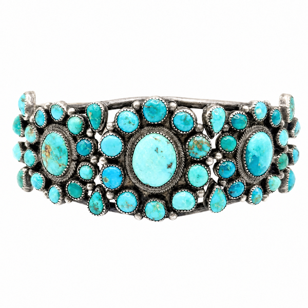 Closeup photo of 925 Sterling Native Zuni Point Turquoise Cuff Bracelet 66.3g, s