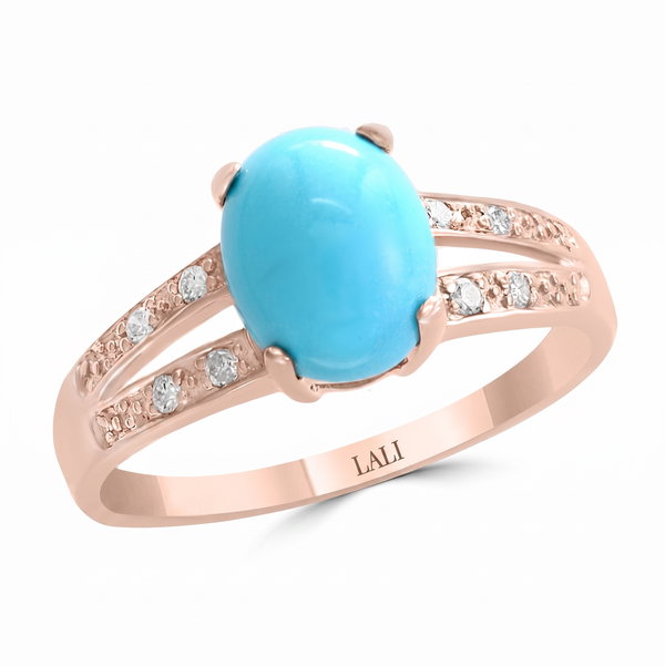 Closeup photo of 14K ROSE GOLD DIAMOND AND TURQUOISE RING