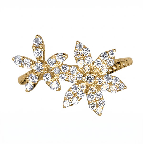 Closeup photo of 14K YELLOW GOLD DIAMOND FLOWER RING