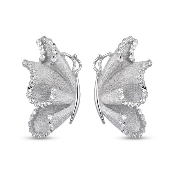 Closeup photo of 14k White Gold Lever Back Butterfly Earrings