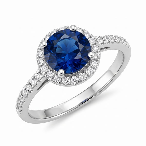 Closeup photo of 14K WHITE GOLD DIAMOND AND SAPPHIRE RING