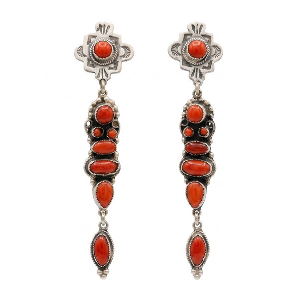 Closeup photo of Leo Feeney Sterling Silver Red Coral Earrings
