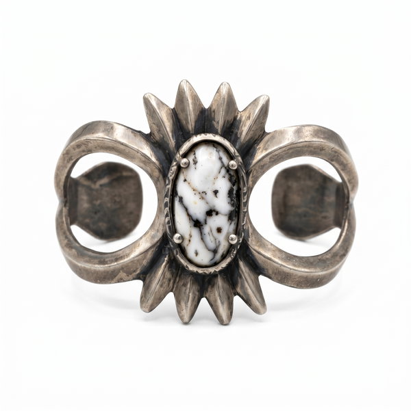 Closeup photo of Sterling Silver White Buffalo Cuff