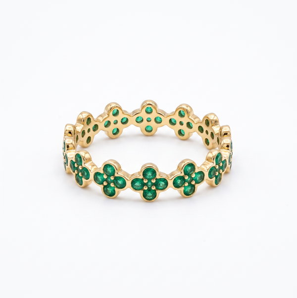 Closeup photo of 14KY Emerald Cluster Eternity Band Ring