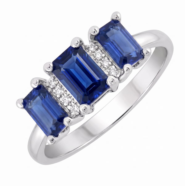 Closeup photo of 14K WHITE GOLD DIAMOND AND SAPPHIRE RING