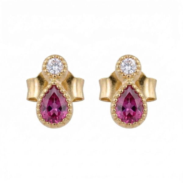Closeup photo of 14k Yellow Gold .31ct Pink Tourmaline and .08ct Diamond Earrings