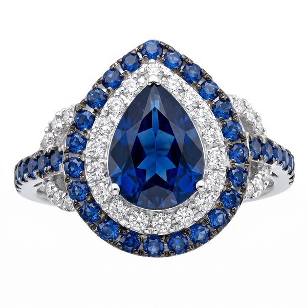 Closeup photo of 14K WHITE GOLD DIAMOND AND SAPPHIRE RING