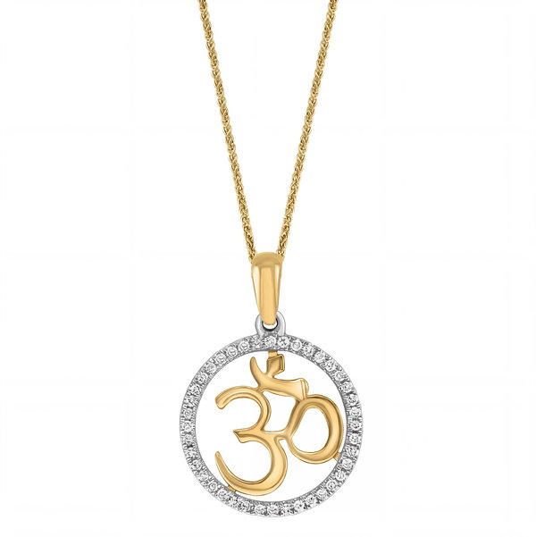 Closeup photo of 14K YELLOW AND WHITE GOLD DIAMOND AUM (OM) PENDANT WITH CHAIN