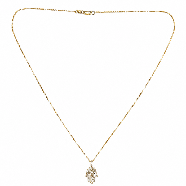 Closeup photo of 14K RG .25tcw RBC Diamond Hamsa Drop Pendant Necklace 3.2g, 18"
