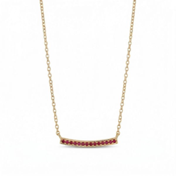 Closeup photo of 14k Yellow Gold .07ct Ruby Necklace