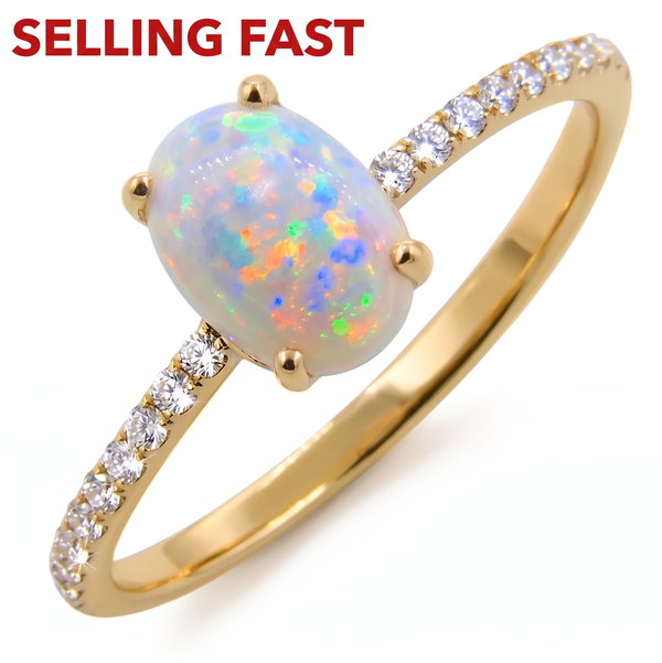 Closeup photo of 14K YELLOW GOLD DIAMOND AND AUSTRALIAN OPAL RING
