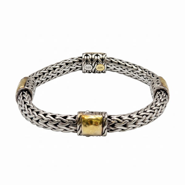 Closeup photo of 925 22K Sterling John Hardy Cable 3 Gold Station Bracelet 49.9g, 7.5"