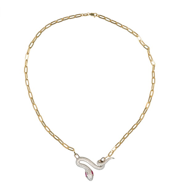 Closeup photo of 14K YELLOW AND WHITE GOLD DIAMOND AND RUBY GSI#31776370201 SNAKE NECKLACE