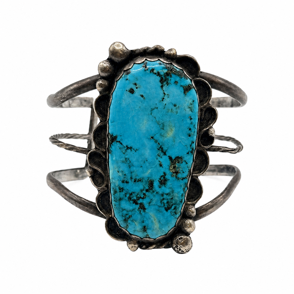 Closeup photo of 925 Sterling Native Turquoise Split Shank Cuff Bracelet 49.4g