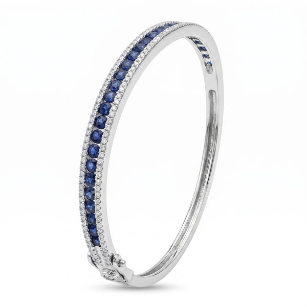 Closeup photo of 14K WHITE GOLD DIAMOND AND SAPPHIRE BANGLE