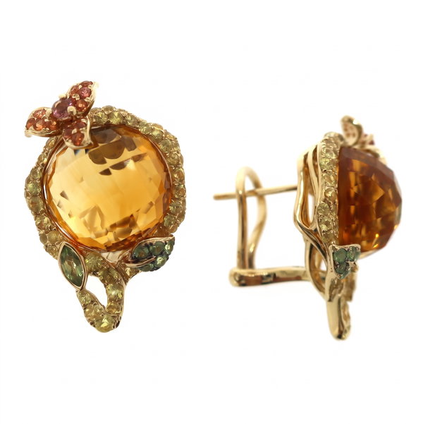 Closeup photo of 14K YELLOW GOLD MUTLICOLOR GEM STONES AND CITRINE EARRING